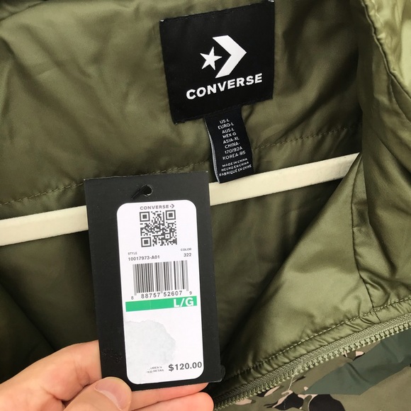 Converse VLTG Mixed Print Green Camo Zip-Up Jacket - Picture 9 of 16